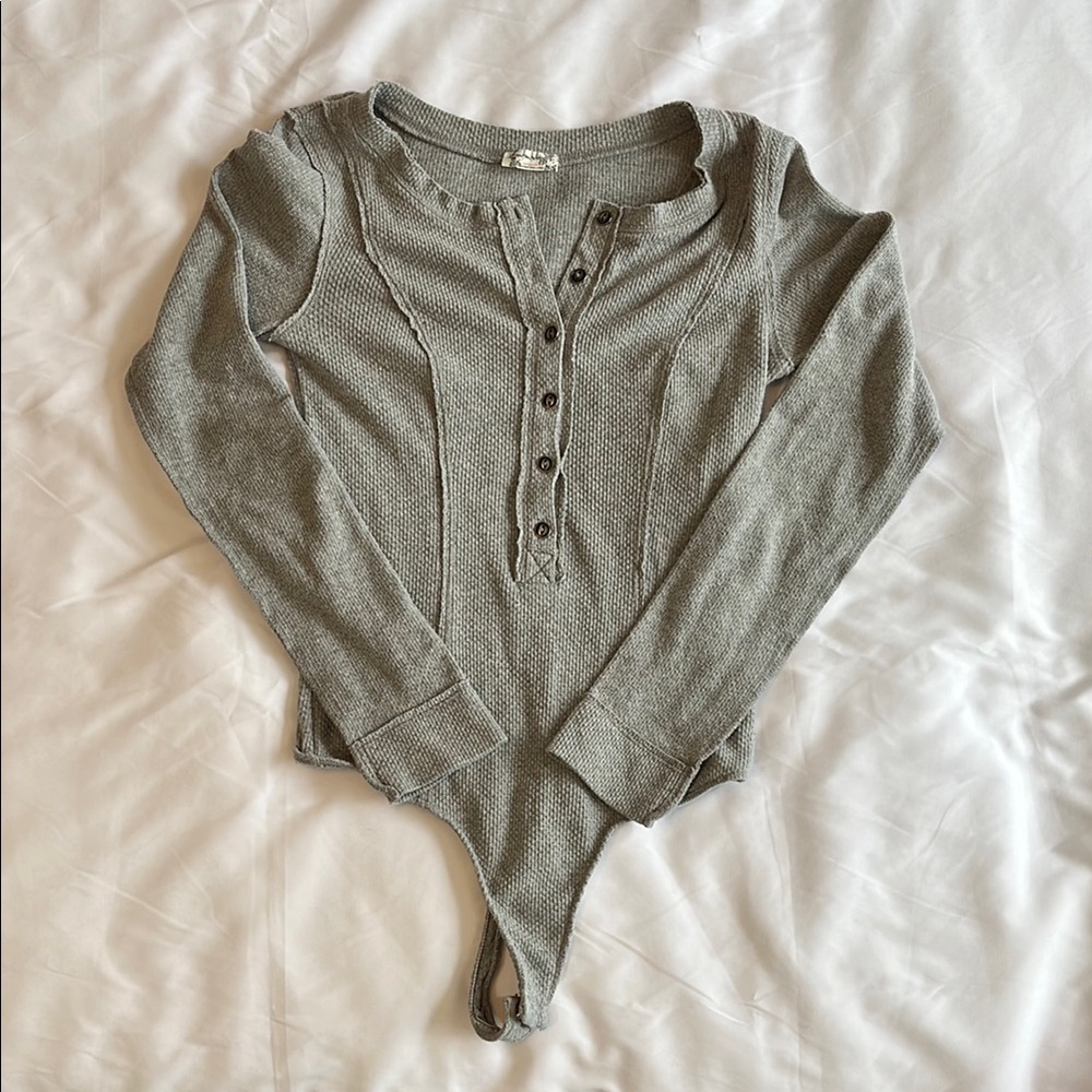 Gray Long Sleeve Henley Intimately by Free People Bodysuit Size Small